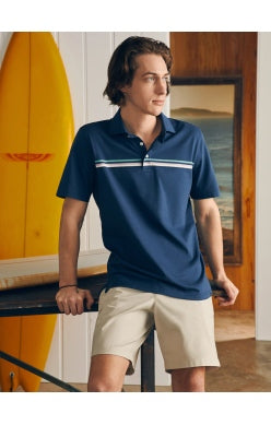 Faherty Mens SS Movement Pique Polo in Navy Depere Stripe