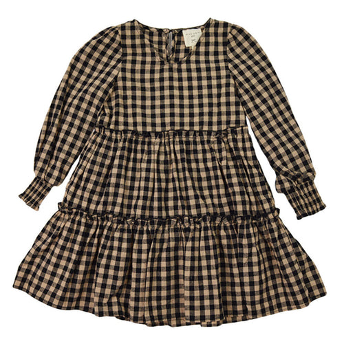 Hayden Girls Gingham Dress in Black/Taupe - FINAL SALE