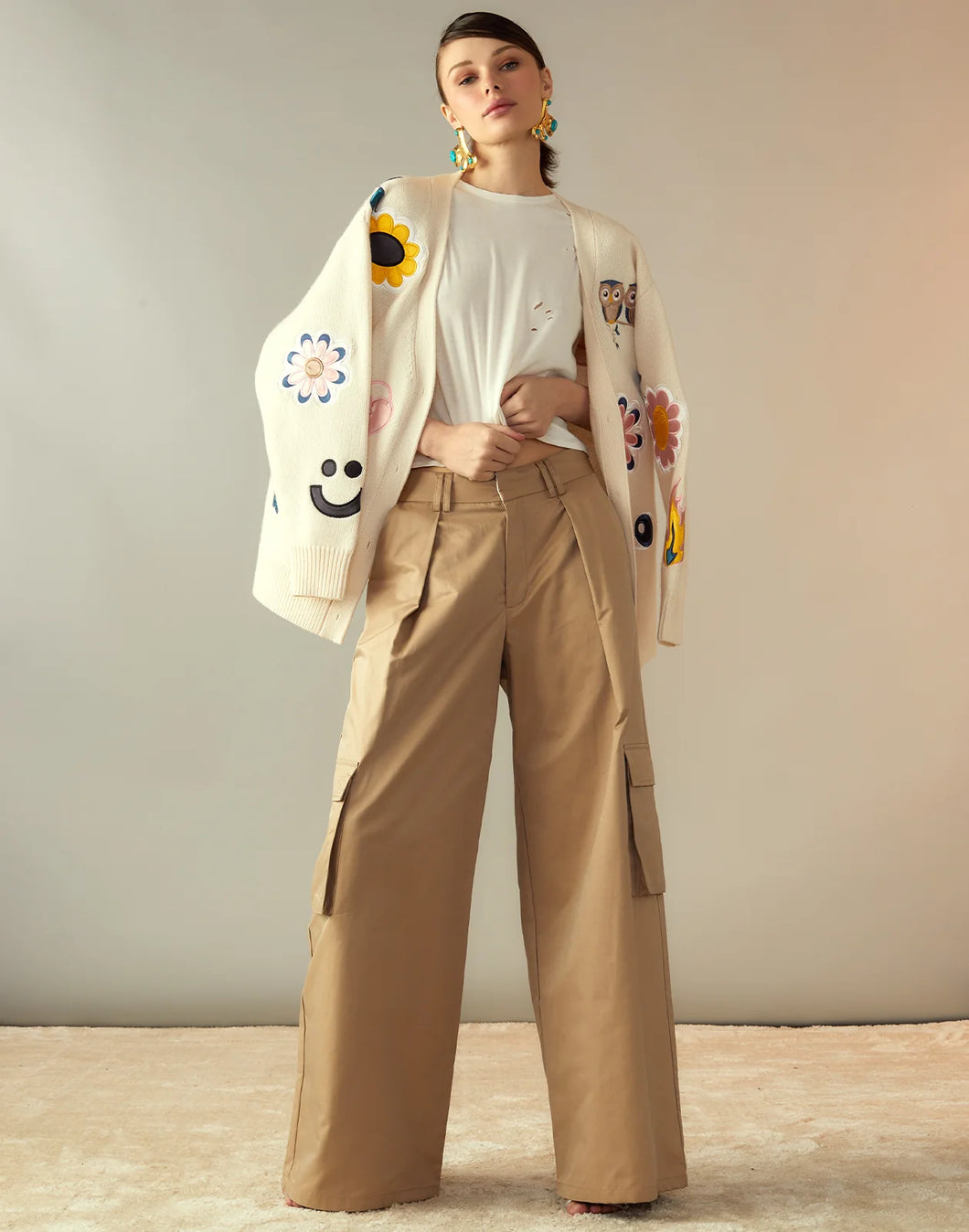 Cynthia Rowley Marbella Cotton Cargo Pant in Khaki