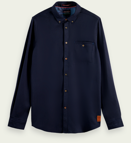 Scotch and Soda Mens Regular Fit Lyocell Shirt in Navy