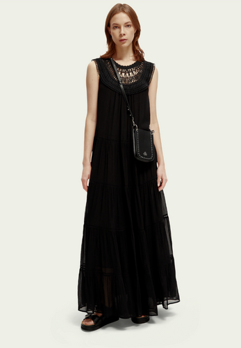 Scotch and Soda Long Tears Dress w/Crochet Yoke in Black - FINAL SALE