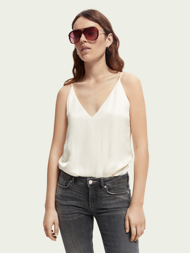 Scotch & Soda Jersey V-Neck Tank Top In Aged White