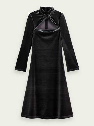 Scotch & Soda Cut-Out Velvet Midi Dress in Black Sky - FINAL SALE