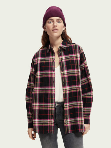 Scotch & Soda Checked Oversized Shirt in Black Sky Check - FINAL SALE